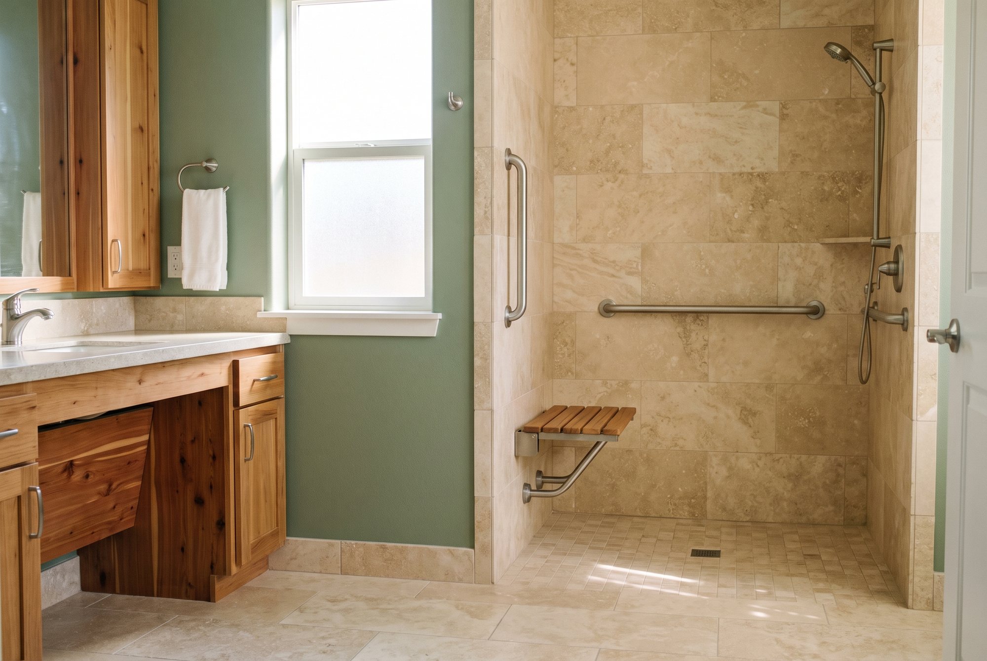 Step free walk-in shower in a Grovepoint apartment Step free walk-in shower in a Grovepoint apartment