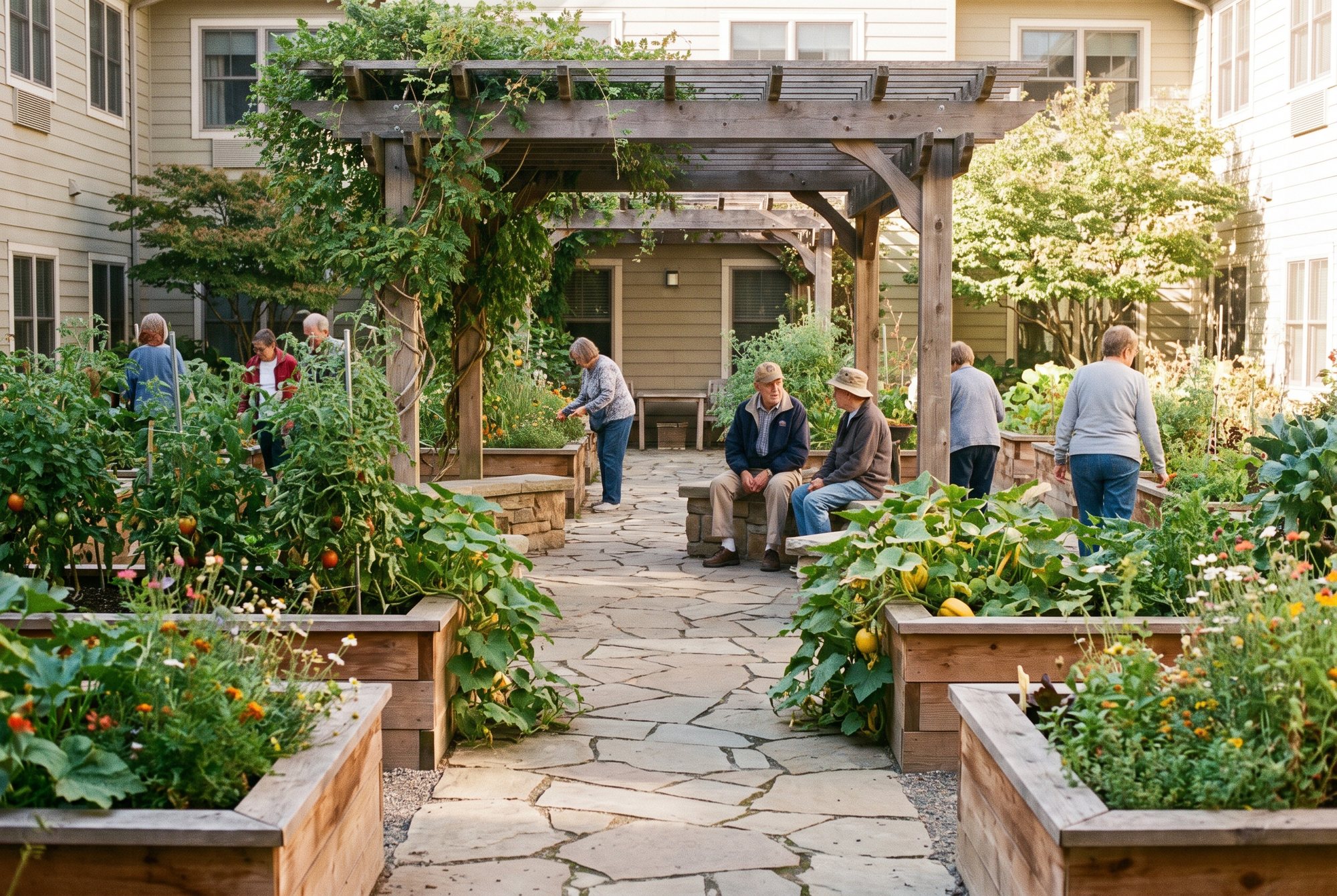 Grovepoint courtyard garden with raised beds Grovepoint courtyard garden with raised beds