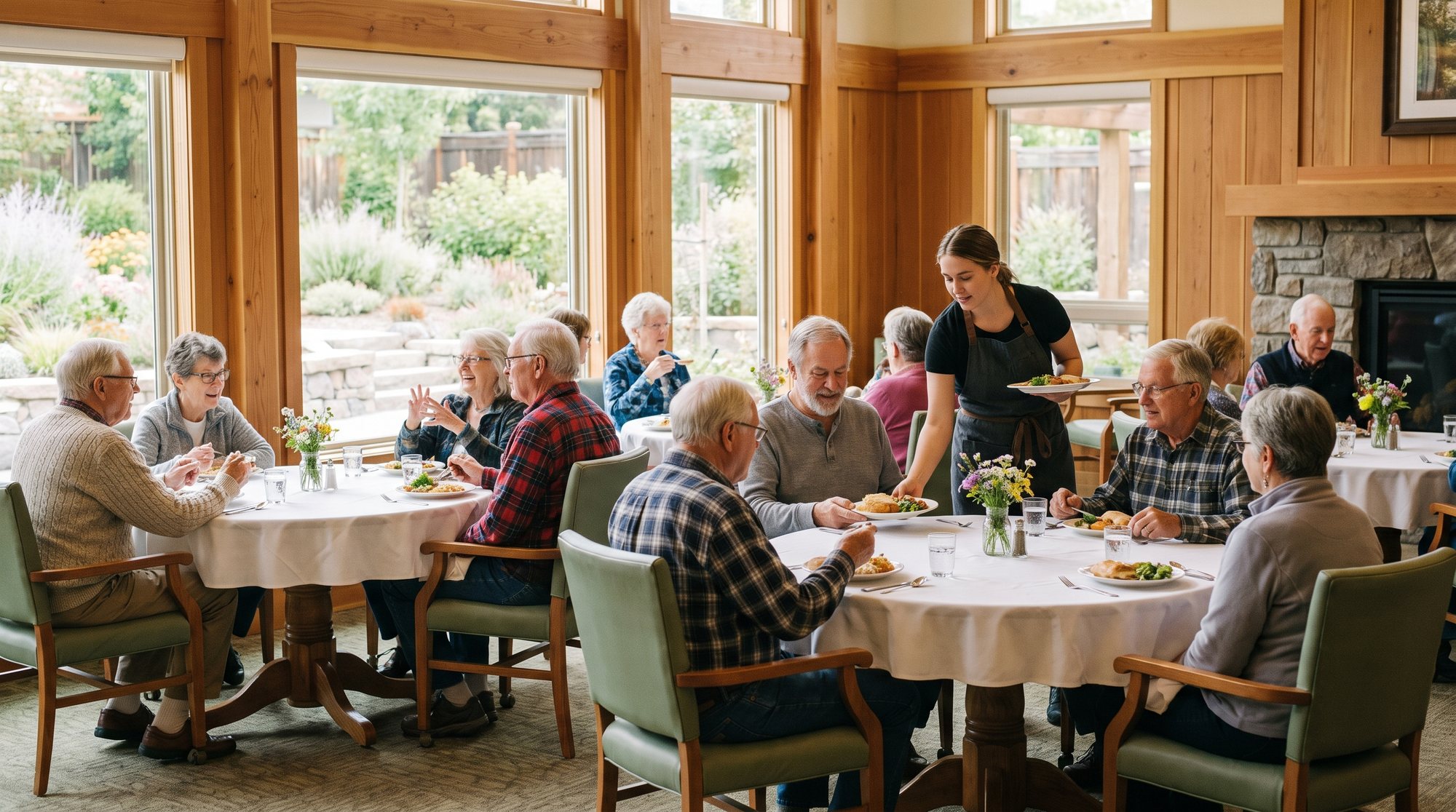 Residents at lunch in the Grovepoint dining room Residents at lunch in the Grovepoint dining room