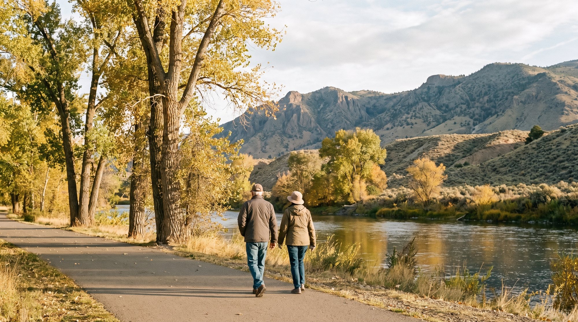Two residents walking on the Boise River Greenbelt Two residents walking on the Boise River Greenbelt